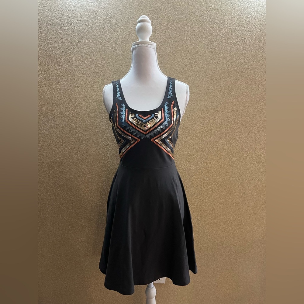 Dark Grey Mini Dress with Colorful Aztec Design